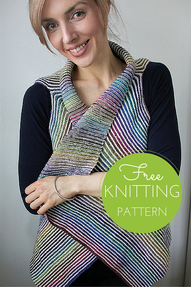 Kauni Cascade Vest Free Knitting Pattern - Alternate version shown in colors Effektgarn EF and Solid CC