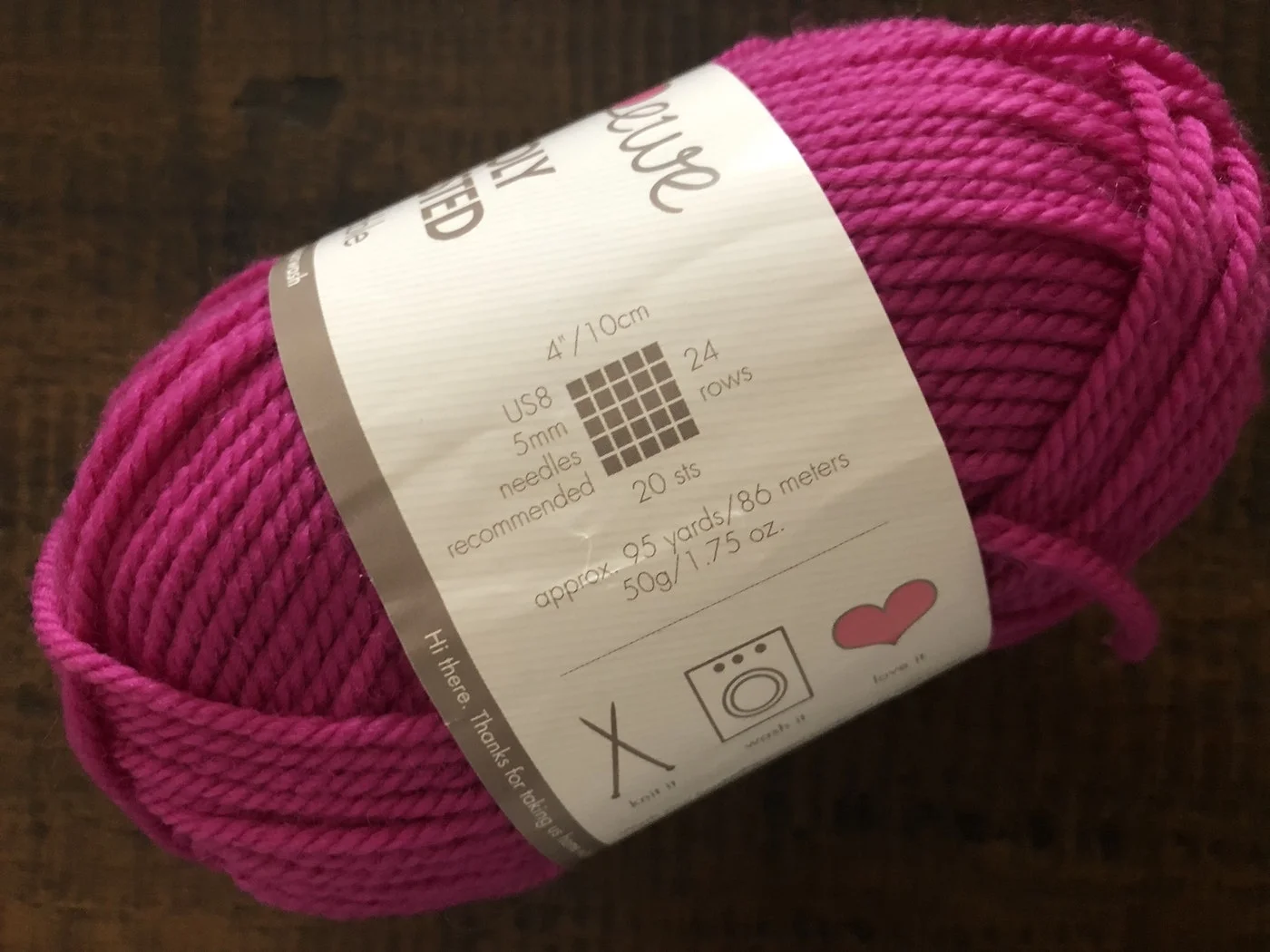 Recommended yarn gauge is found on the yarn label