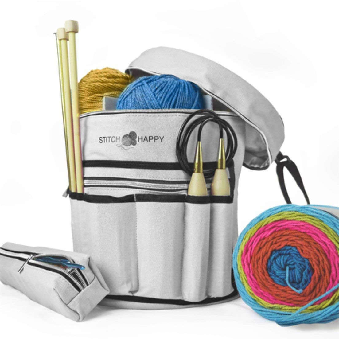 Portable Yarn Storage Knitting Tote Organizer Bag for Arts Crafts Needlework 8x5x4 Yarn Projects Knitting Yarn Bag Sewing 4 Hole Tote Bag for Knitting Projects