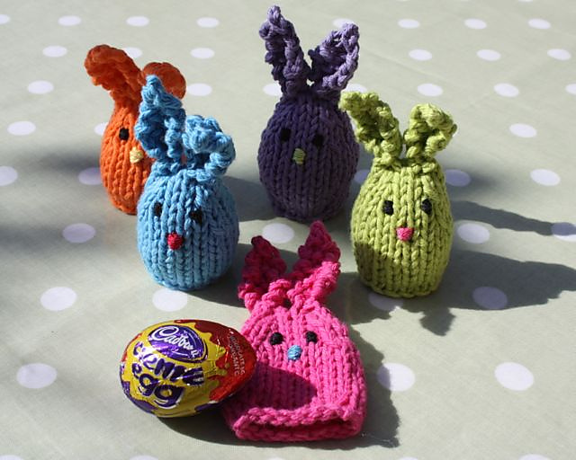 quirky creme egg holders teacher gift 3 Bright rainbow knitted Easter chicks easter egg hunt cover for cream egg Easter wedding favours