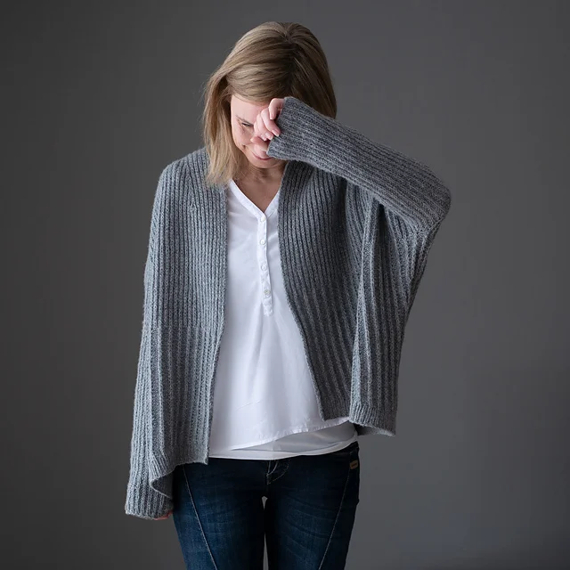 Winter Lines Cardigan Knitting Pattern features Brioche Knit Stitches