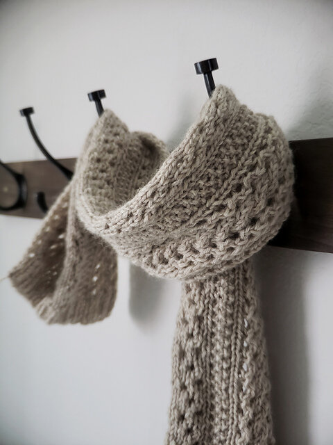 Grey Knit Scarf Super Soft Eyelet-Lace Pattern and Tassels