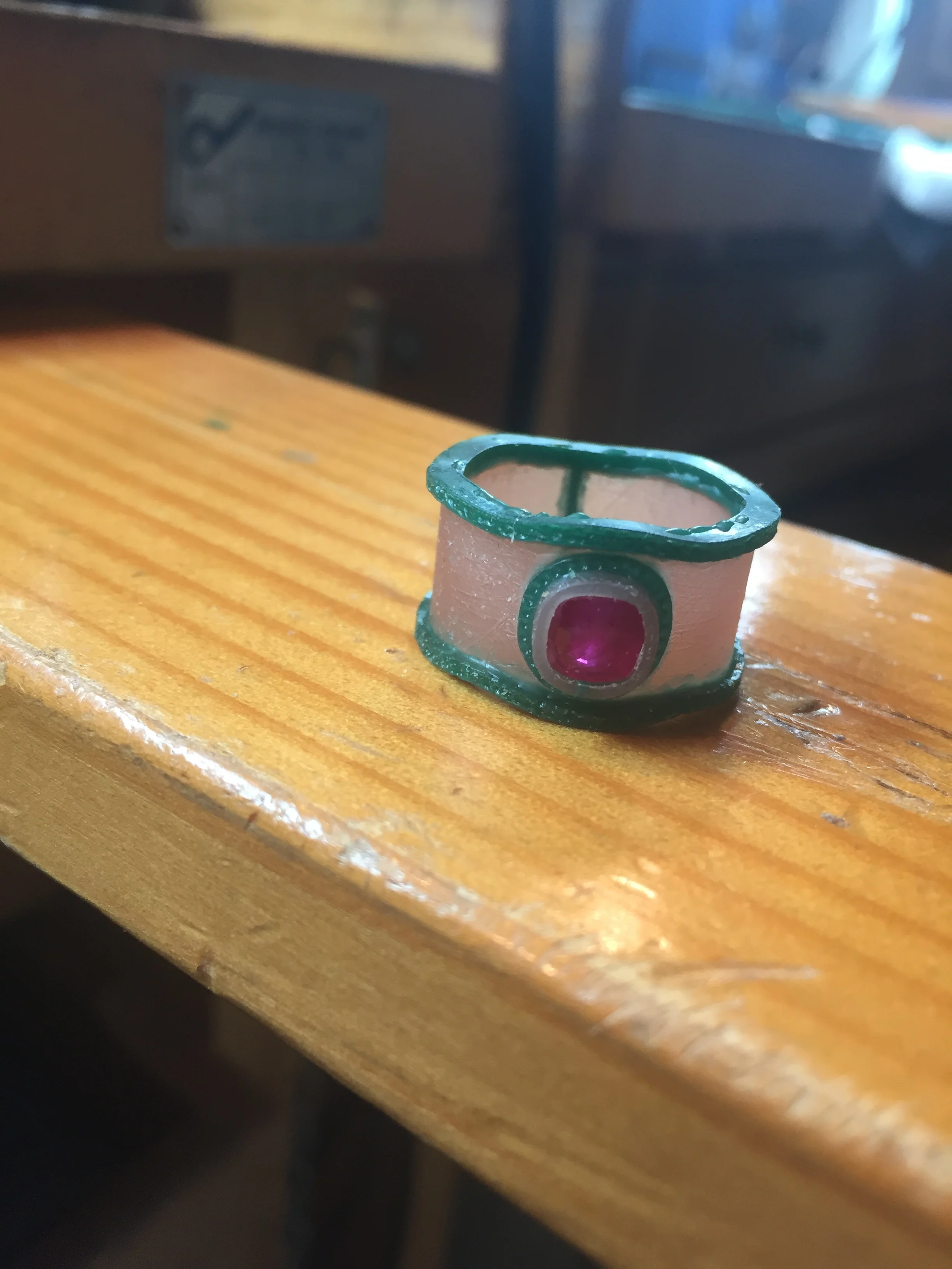 The ring has many subtle textures on the band, bezel, and ridges to give it a more aged and antique look. It was so much fun to work on it as I was able to use different approaches then I have with my more recent designs.