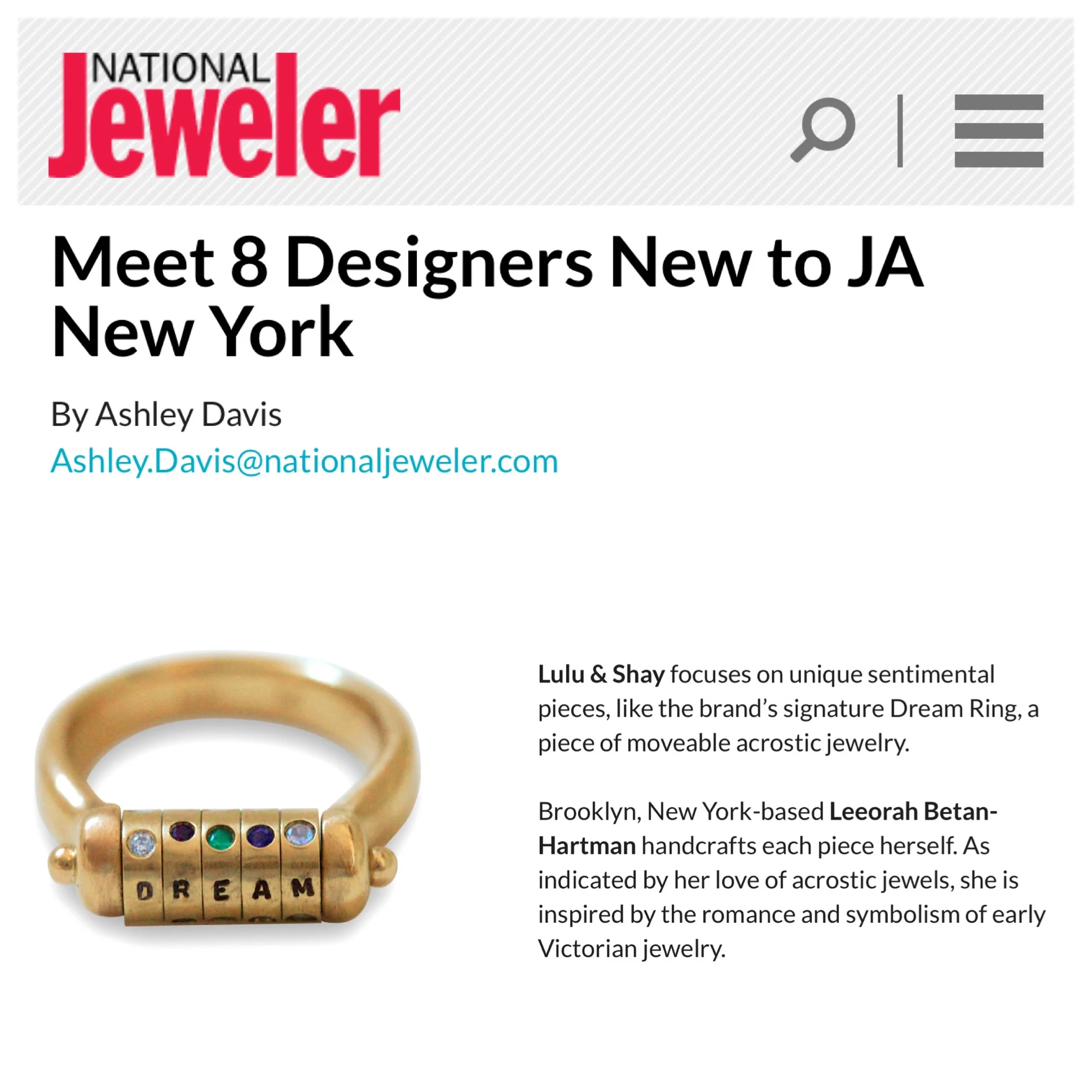 HI Everyone!&nbsp;Happy almost Spring! So excited to announce that Lulu &amp; Shay is one of the 8 designers in the JA New Designer Gallery show curated by Liz Katner this March 11th-13th.&nbsp;We are at booth 1047, the show is only open to the trad…