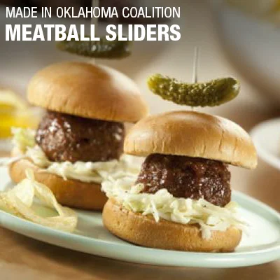 Mini barbecue meatball sliders - from the Made In Oklahoma Coalition