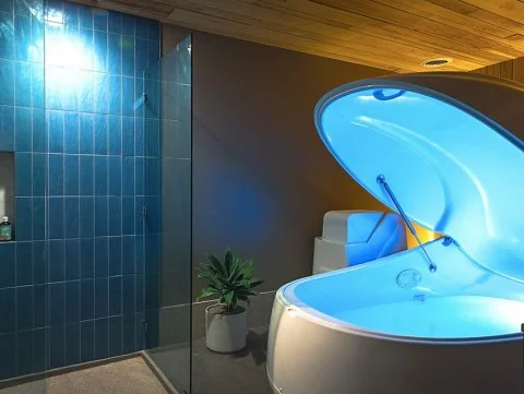 A floating pod at Pause Float Studio in Los Angeles. Photo: Frank Rocco