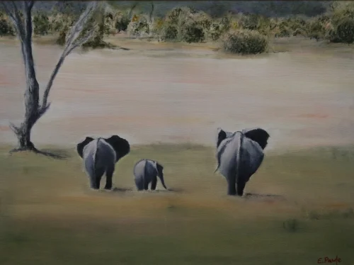 Elephants Morning Stroll 21 x 27 inches