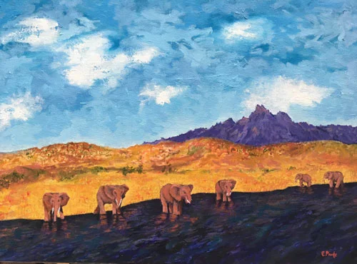 Drinking below Mount Kenya 16 x 22 inches