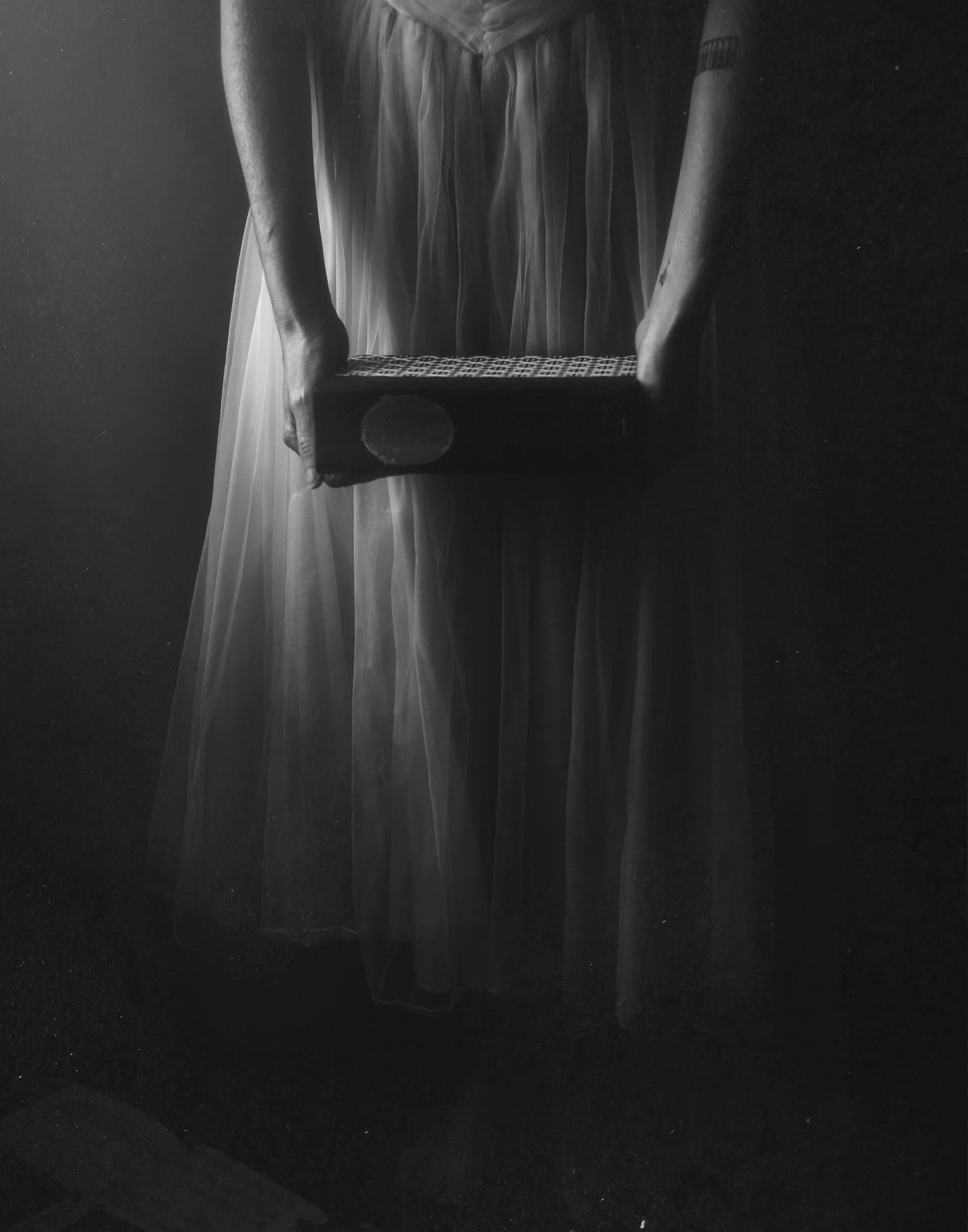 In 2016 I began using vintage dresses and masks. I was looking for ways to portray characters and express my story.