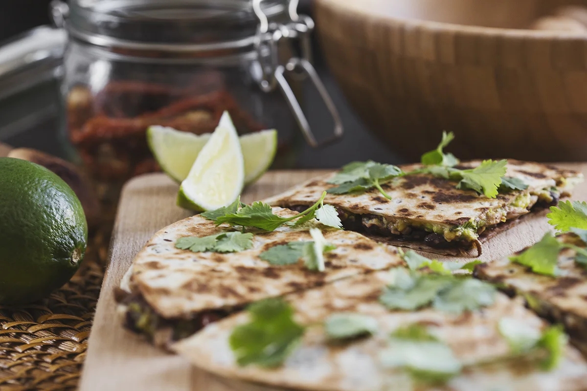 Healthy Vegan Black Bean &amp; Avocado Quesadillas with Grilled Shiitake