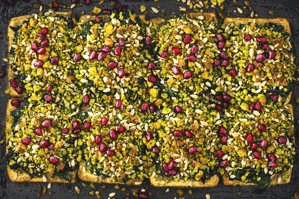 Christmas Tofu Roast with Cornbread Crumble & Roasted "Punched" Potatoes — Cocoon Cooks