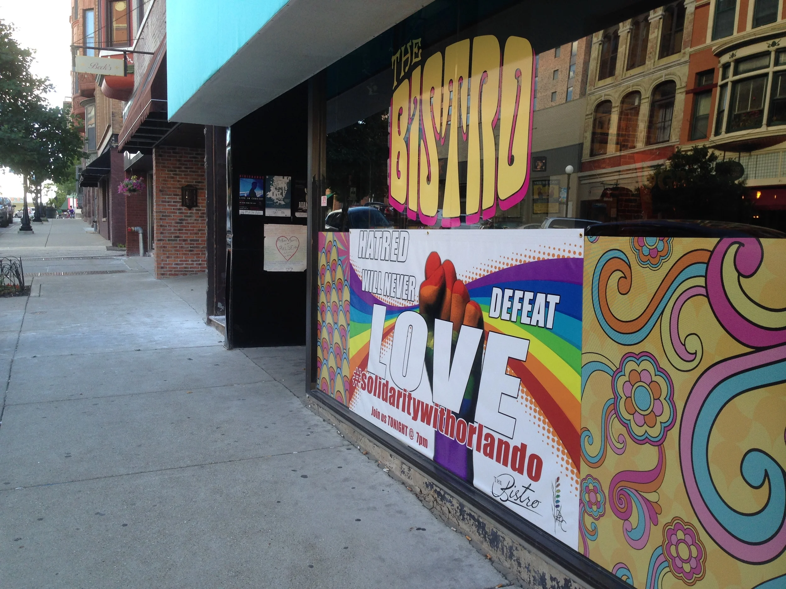 A block off the Old Courthouse square, The Bistro -- a social center of activity for the Twin Cities' LGBT community -- offers a message of strength in the wake of the Orlando tragedy.