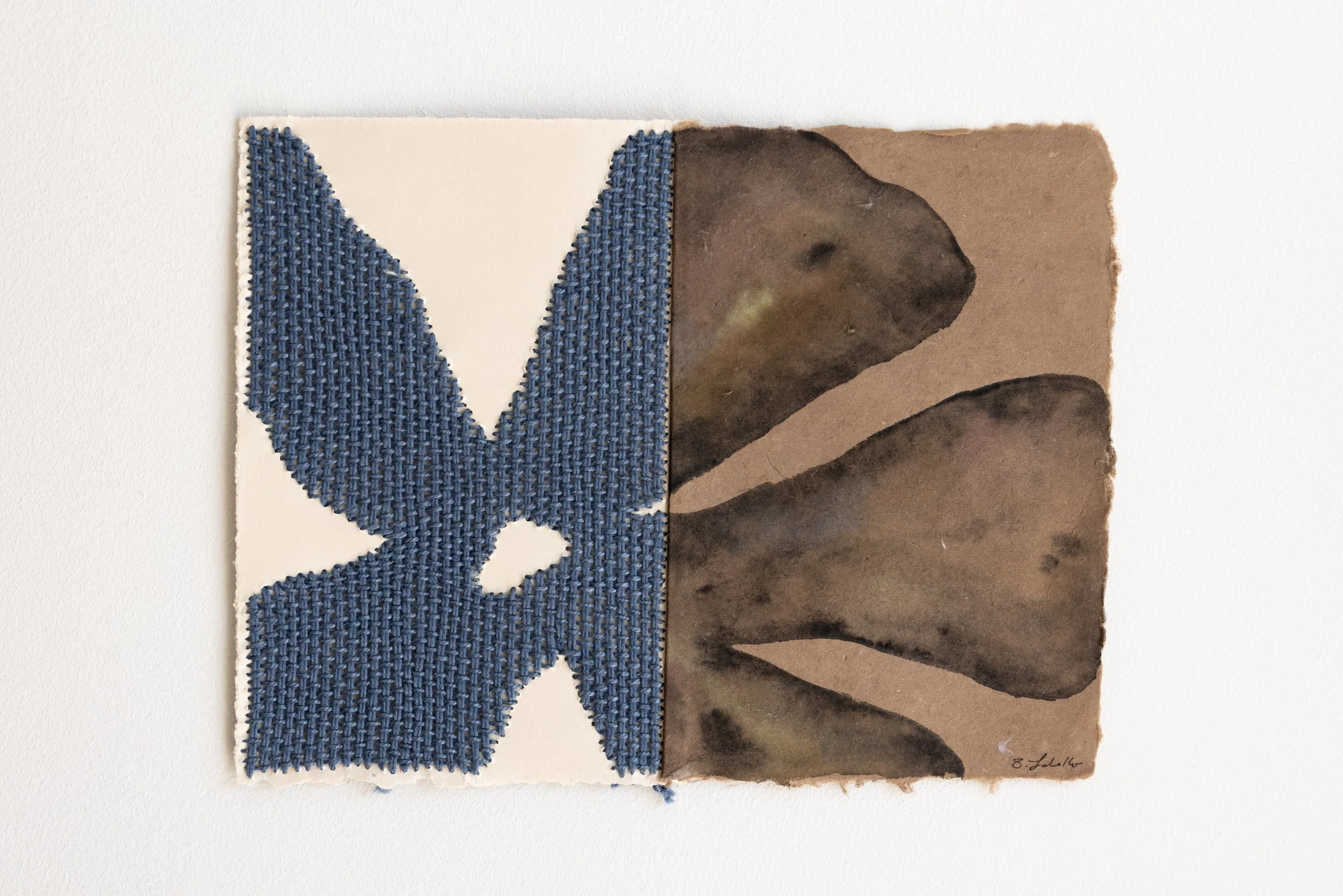  Stuck In The Blue , 2025
 
Woven thread & watercolor on paper
 
 9" x 7" 