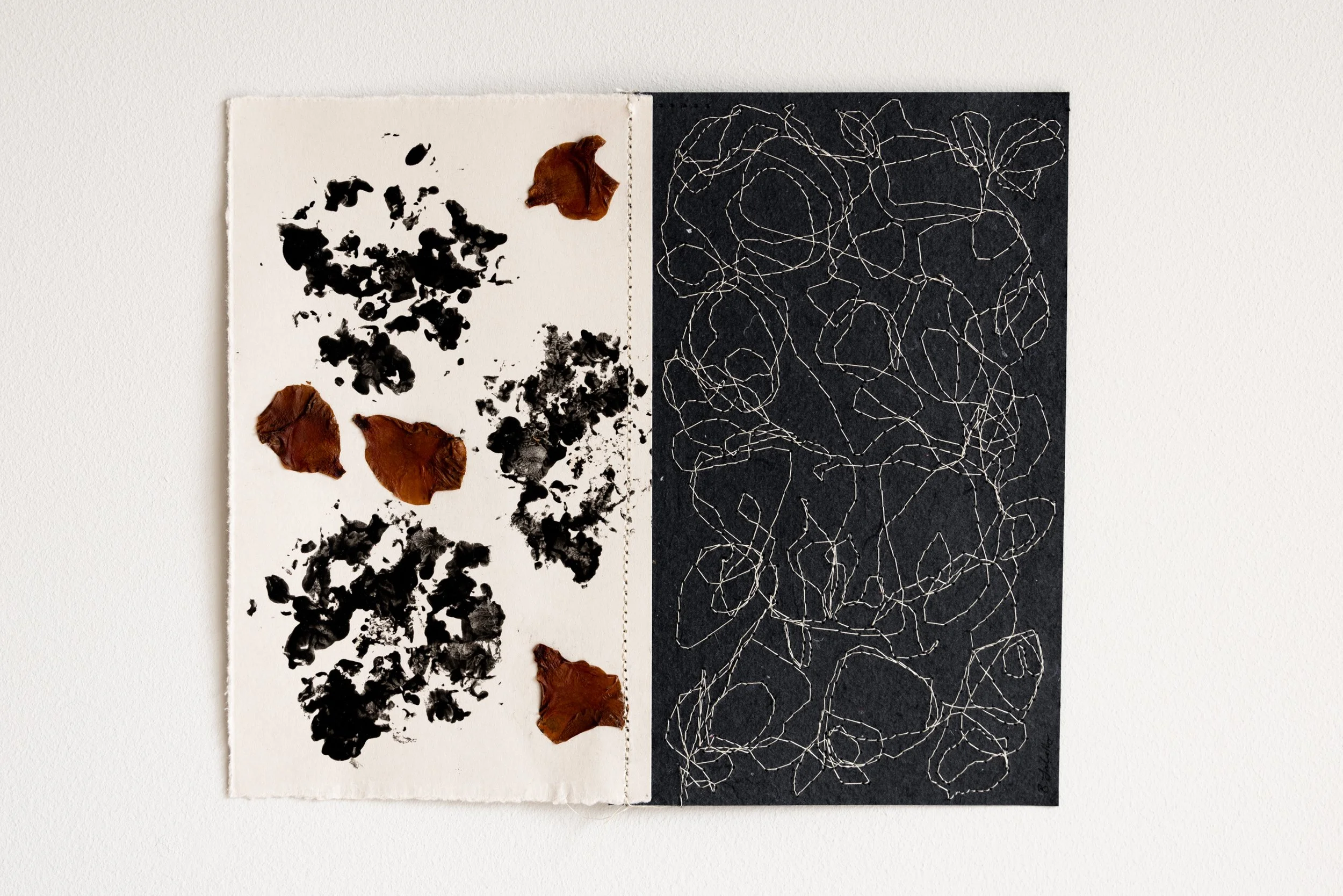  Camellia, No. 2 , 2025
 
Pigment, dried petals, & thread on paper
 
 9.375" x 8" 