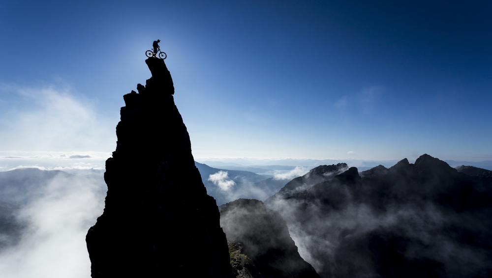  Danny MacAskill on top of the In Pinn during shooting for 'The Ridge' 