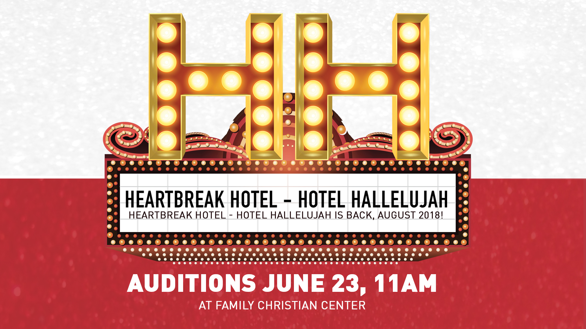 HEARTBREAK HOTEL - HOTEL HALLELUJAH is back, August 2018! We’d love for you to be apart and audition, JUNE 23, 11AM at Family Christian Center! Heartbreak Hotel/Hotel Hallelujah auditions are Saturday, June 23, 2018 at 11:00am! If you want to be on stage, please fill out the "Actors/dances" application. If you are interested in working behind the scenes, fill out the "behind the scenes" application. Come prepared for your audition in costume and with your music. H4 Actors/Dancers Applications: https://familychristiancenter.wufoo.com/forms/h4-2018-actordancer-application/ H4 Behind the Scenes Applications: https://familychristiancenter.wufoo.com/forms/h4-2018-behind-the-scenes-application/ All questions regarding auditions should be directed to the following email: auditions@refugeproductions.com Here are just a few celebrity impersonation acts we’re looking to see: