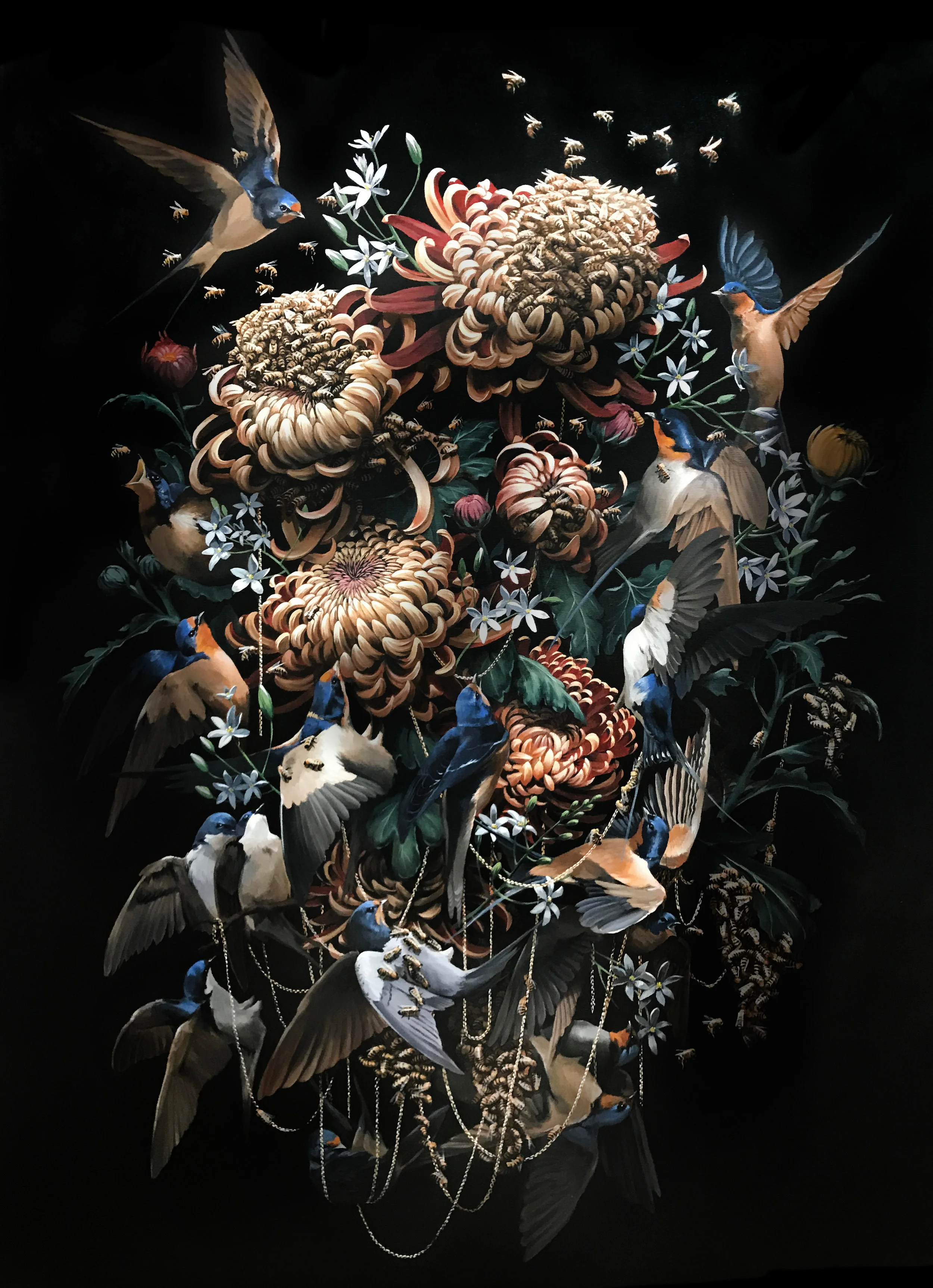 Swarms and Swallows, 2017 Acrylic on Canvas 92 x 122 cm / 36 x 48 in