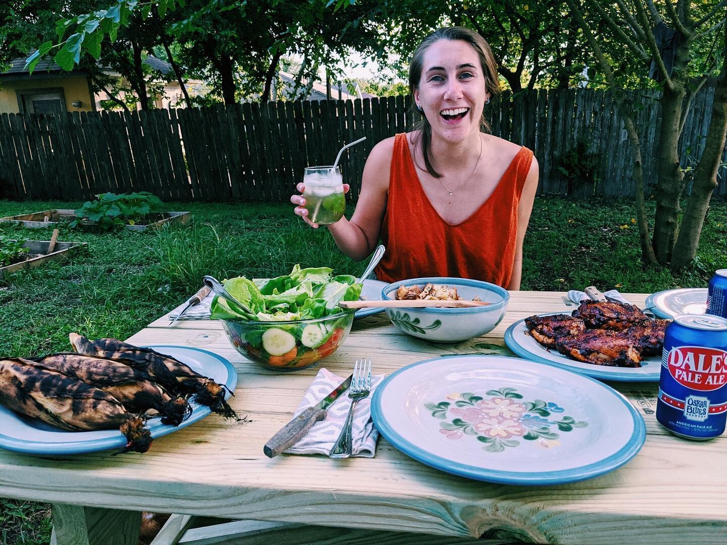 Find me at this new picnic table Thomas and Jake built allll summer. And when it&rsquo;s safe, everyone can come over for dinner because it&rsquo;s 8 feet long! 🥰