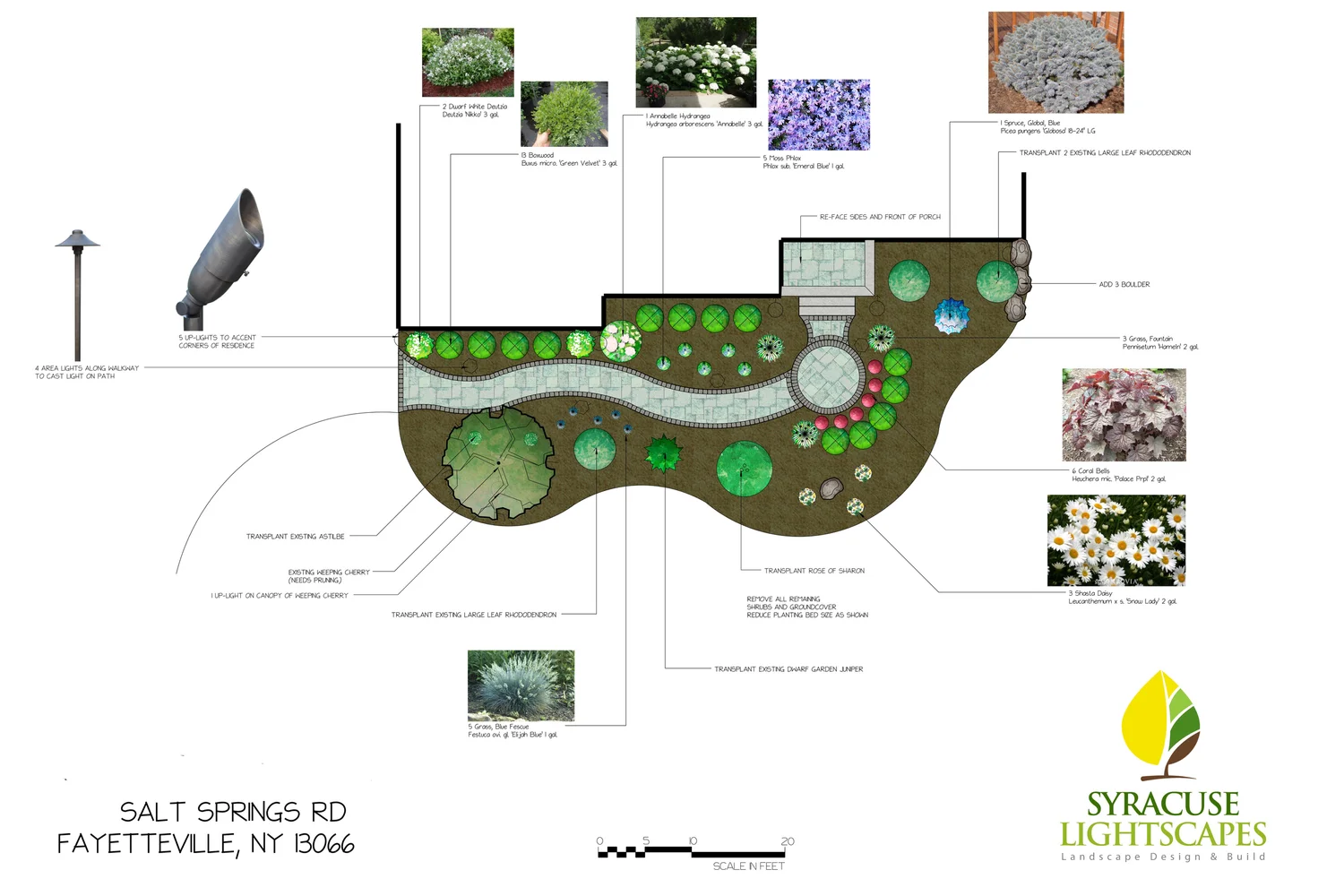Hardscape design Syracuse landscape plan drawing with patio, walkways and plantings