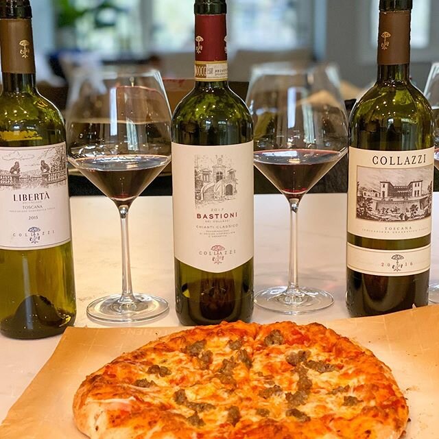 Homemade pizza seemed like the perfect pairing for @thesortingtable&rsquo;s @collazzivini video chat and tasting. Two Toscana&rsquo;s and a Chianti Classico with winemaker Albert Torelli live from the vineyards. Tasting and learning in the age of COV