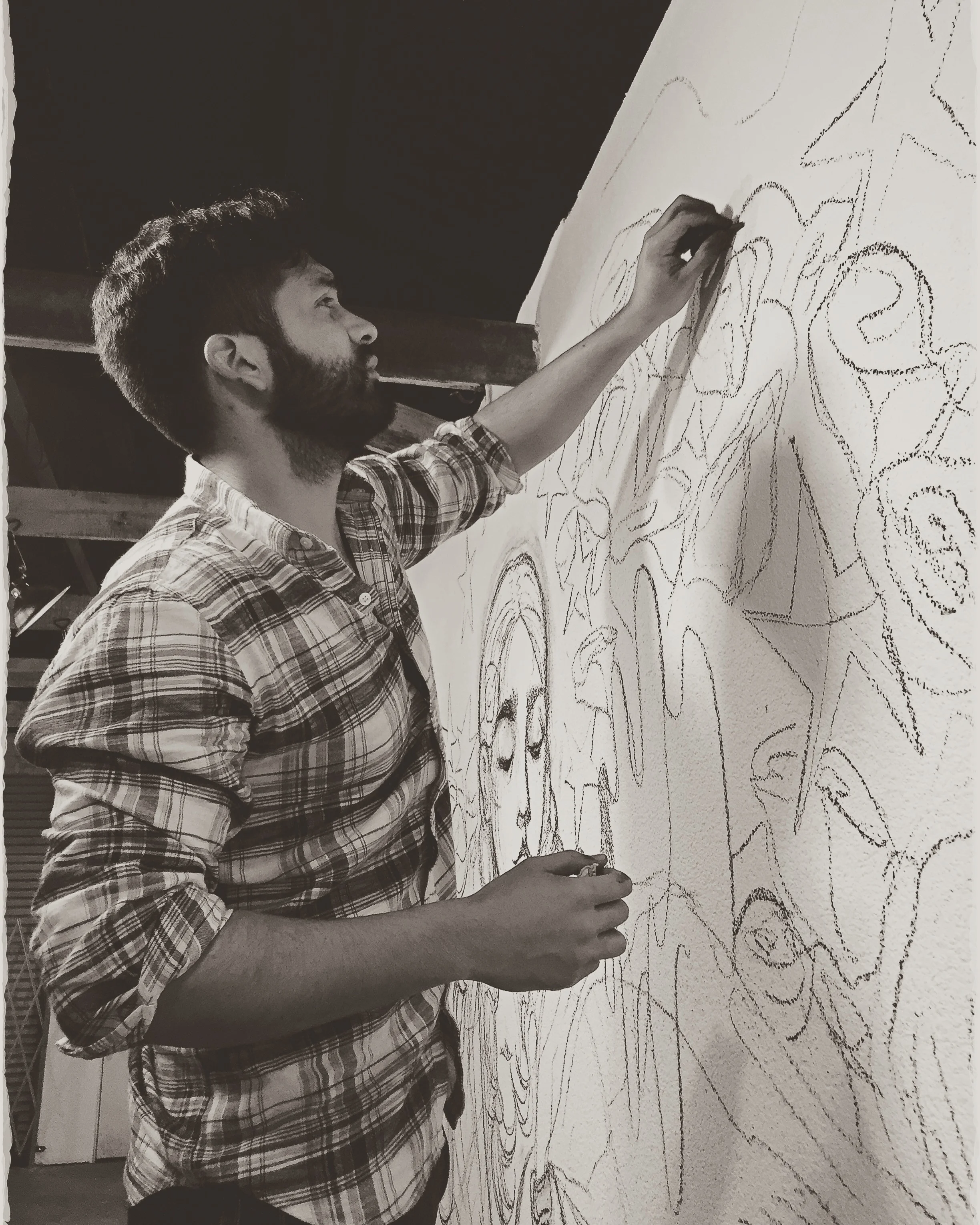 Image of Manu Faves drawing in gallery.