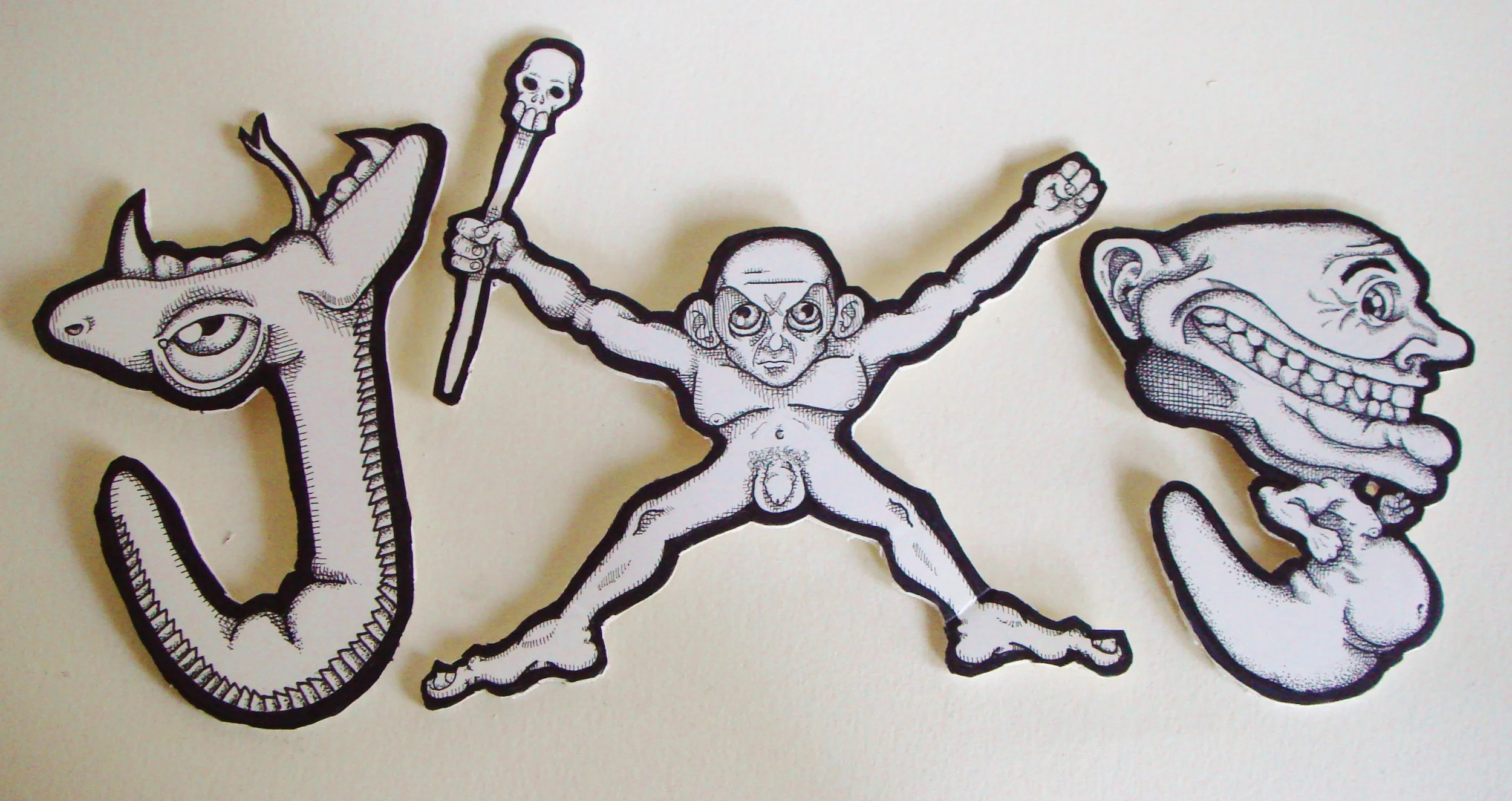 The letters J,X and S from the x420x show at Concertina Gallery (Chicago), February 2010