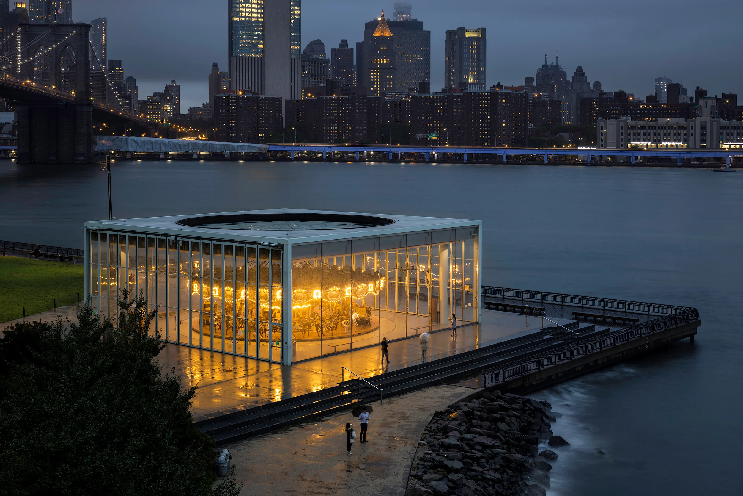 Jane's Carousel at Brooklyn Bridge Park on a Stormy Night
