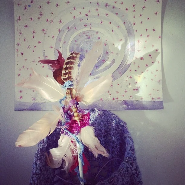 #fullmoon #tree #man #raining #stars on the #lunatic #ritual #neo #native #spirit #watercolor #crochet #installation