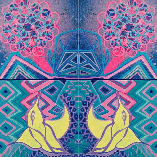 #twiceasnice #two #paintings #reflection #neon #native #spraypaint #acrylics #paintmarkers #ancient #patterns #sacred geometry #flypussy #mix
