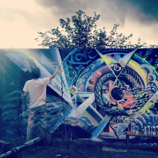 #progress #shot #Werc #painting in the #rain #chuco #downtown #urban #revival #wall #love #graffiti #life