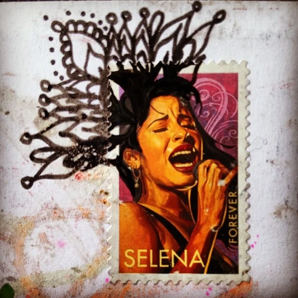 #post #stamp #mail #intervention #la #reina dela #techno #cumbia #nuestra #señora #Selena #drawing #mailart #love #life