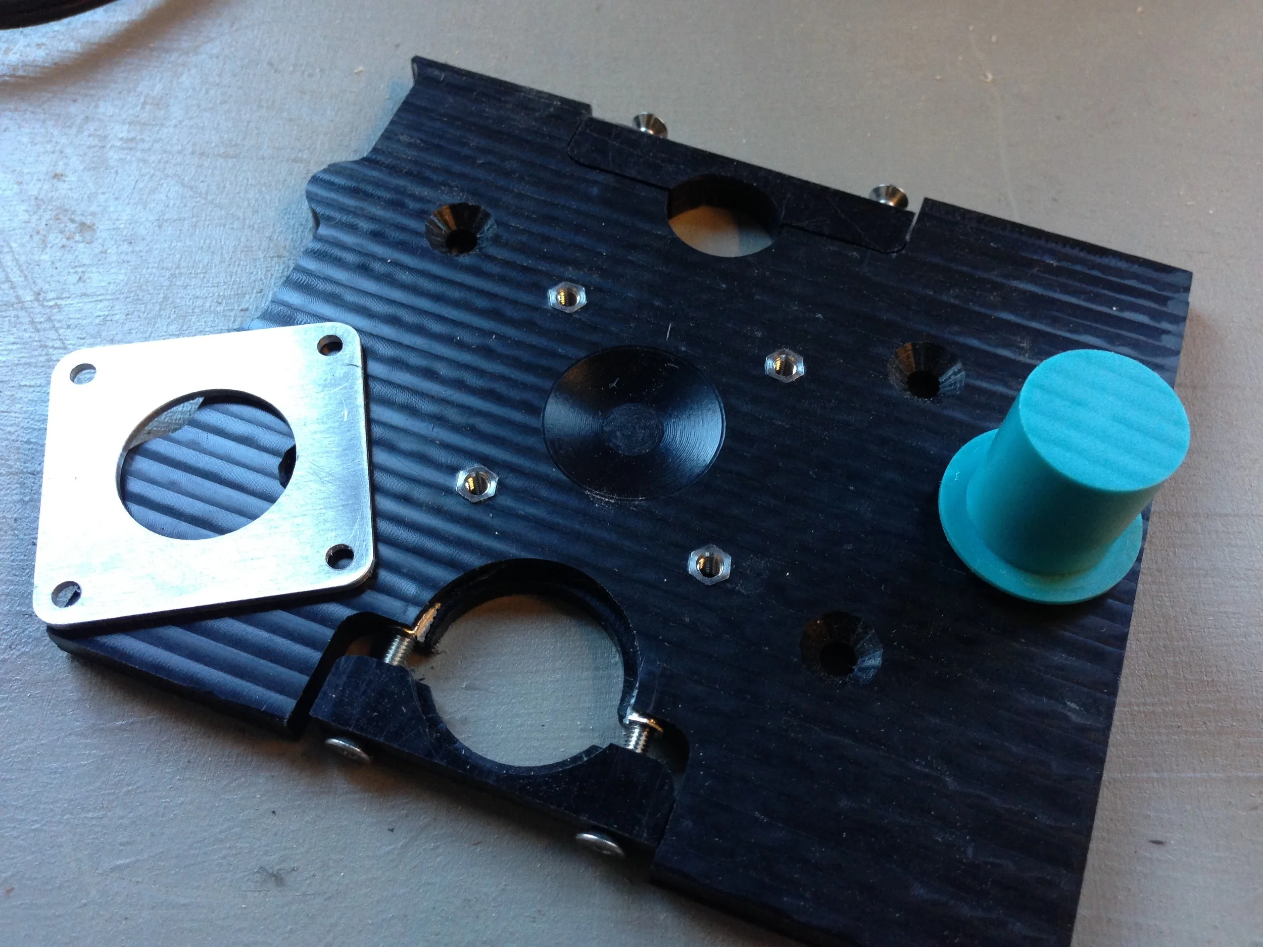 Note the four press-in threaded inserts used here again. In total, there are 8 in this fixturing plate. 