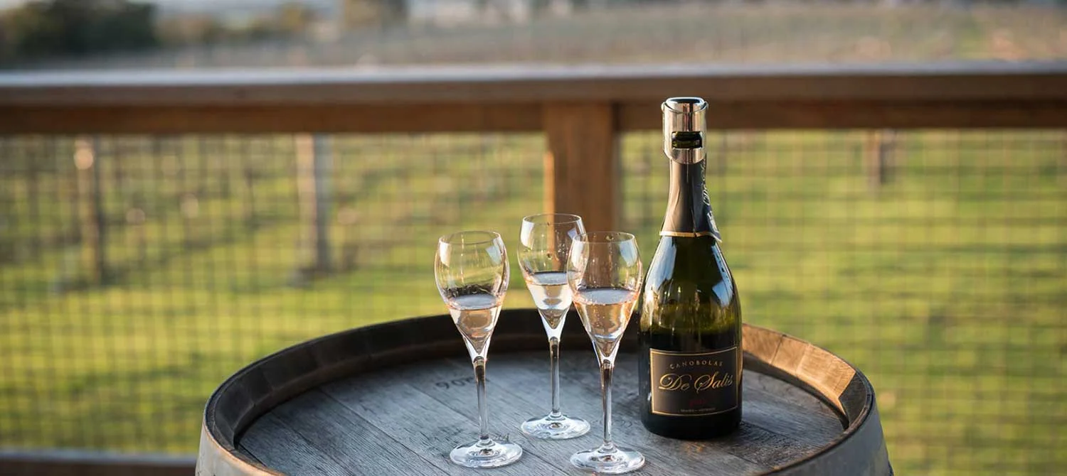Bubbles on a barrel at the De Salis cellar door, Orange (NSW)