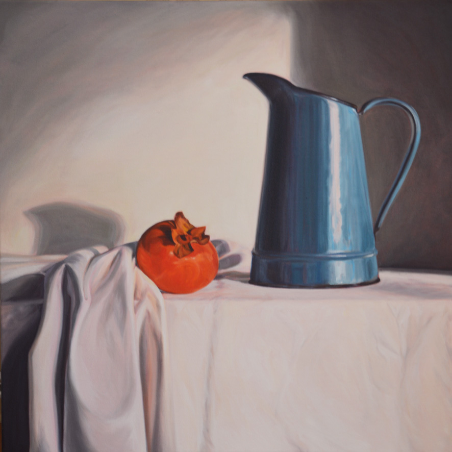 Blue Jug and Persimmon Oil on Canvas, 61cm x 61cm
