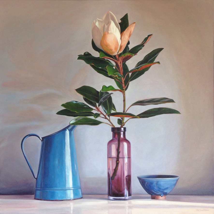 Still Life with Blue Jug and Magnolia Oil on Canvas, 84cm x 84cm