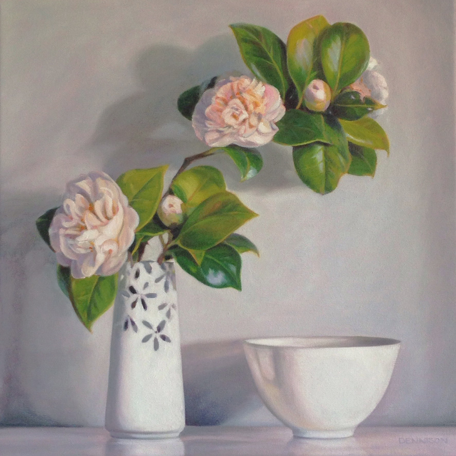 White Camellias Oil on Canvas, 41cm x 41cm