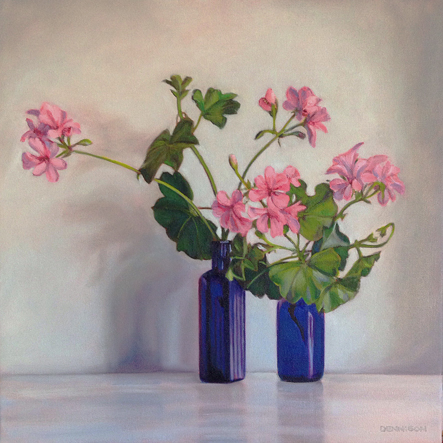 Pink Pelargoniums Oil on Canvas, 41cm x 41cm