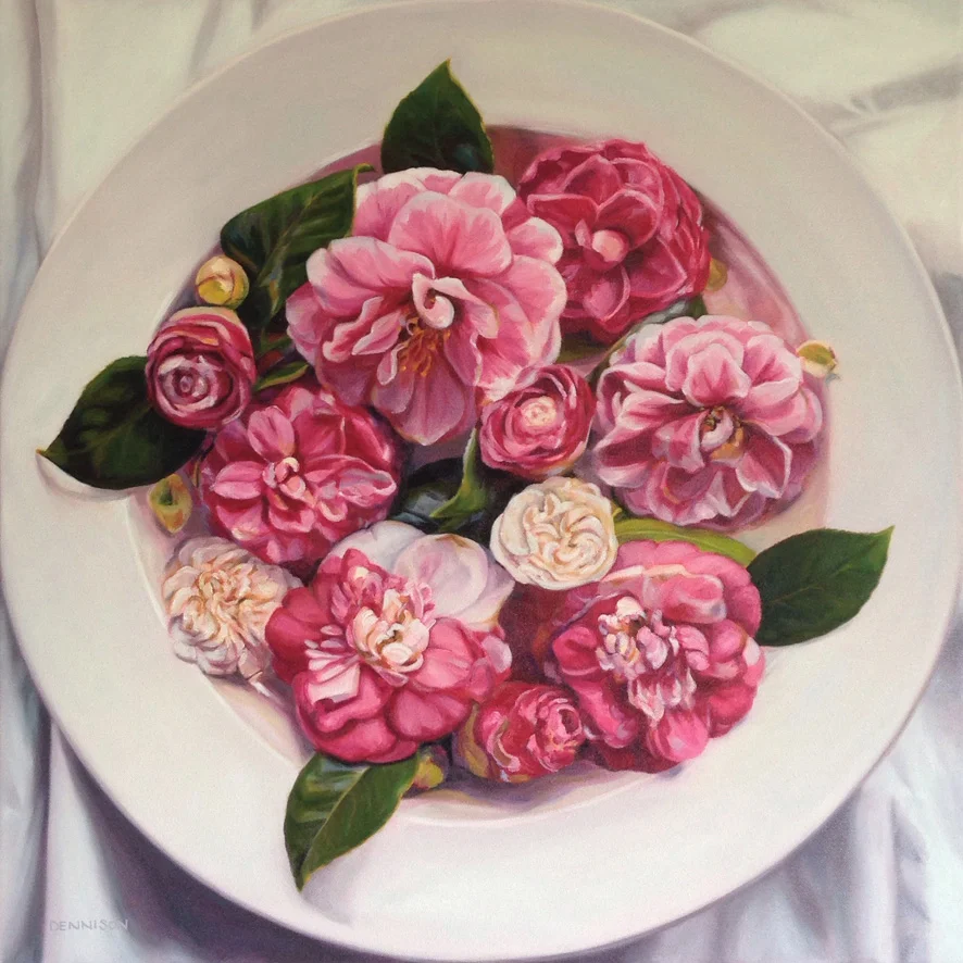 Bowl of Camellias   Oil on Canvas, 61cm x 61cm