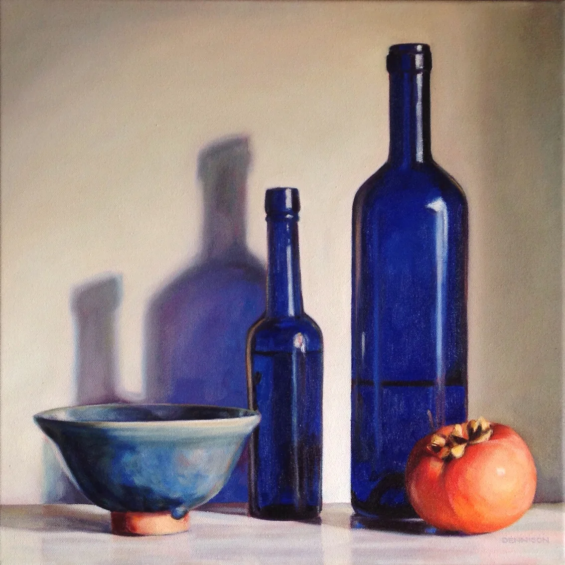 Blue Still Life with Persimmon   Oil on Canvas, 41cm x 41cm
