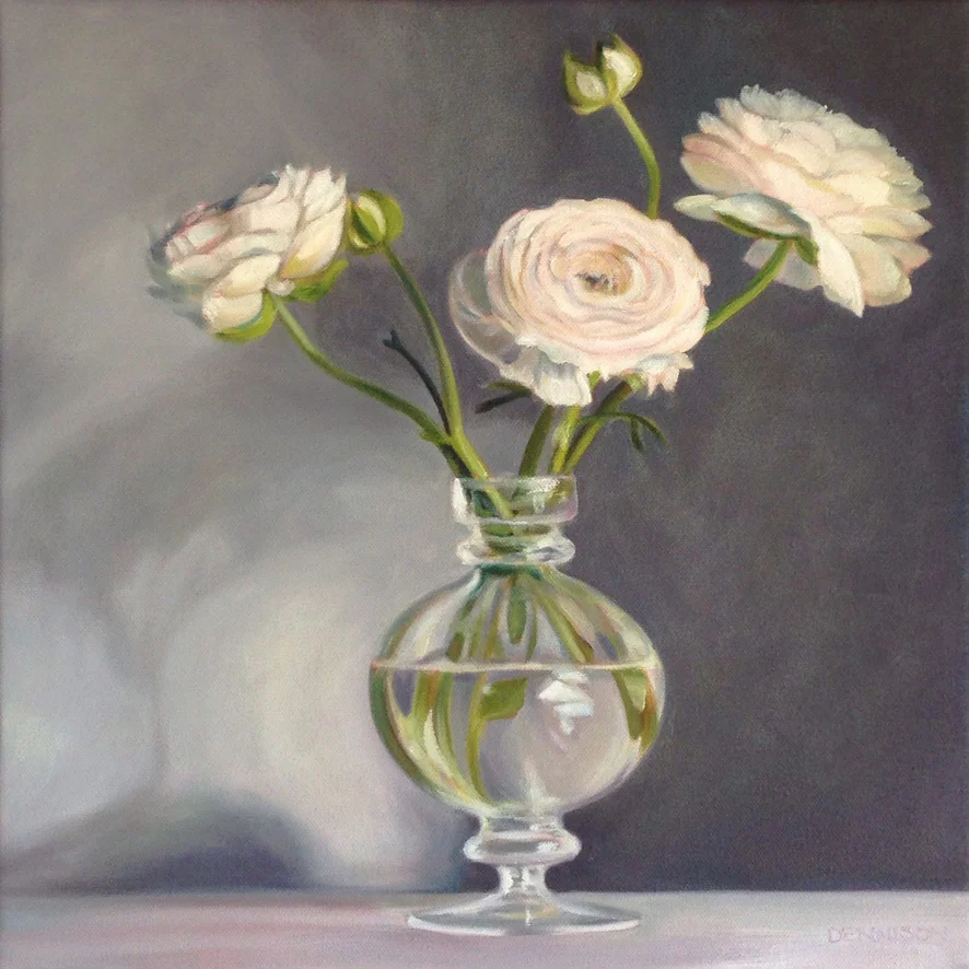 White Ranunculi   Oil on Canvas, 35cm x 35cm