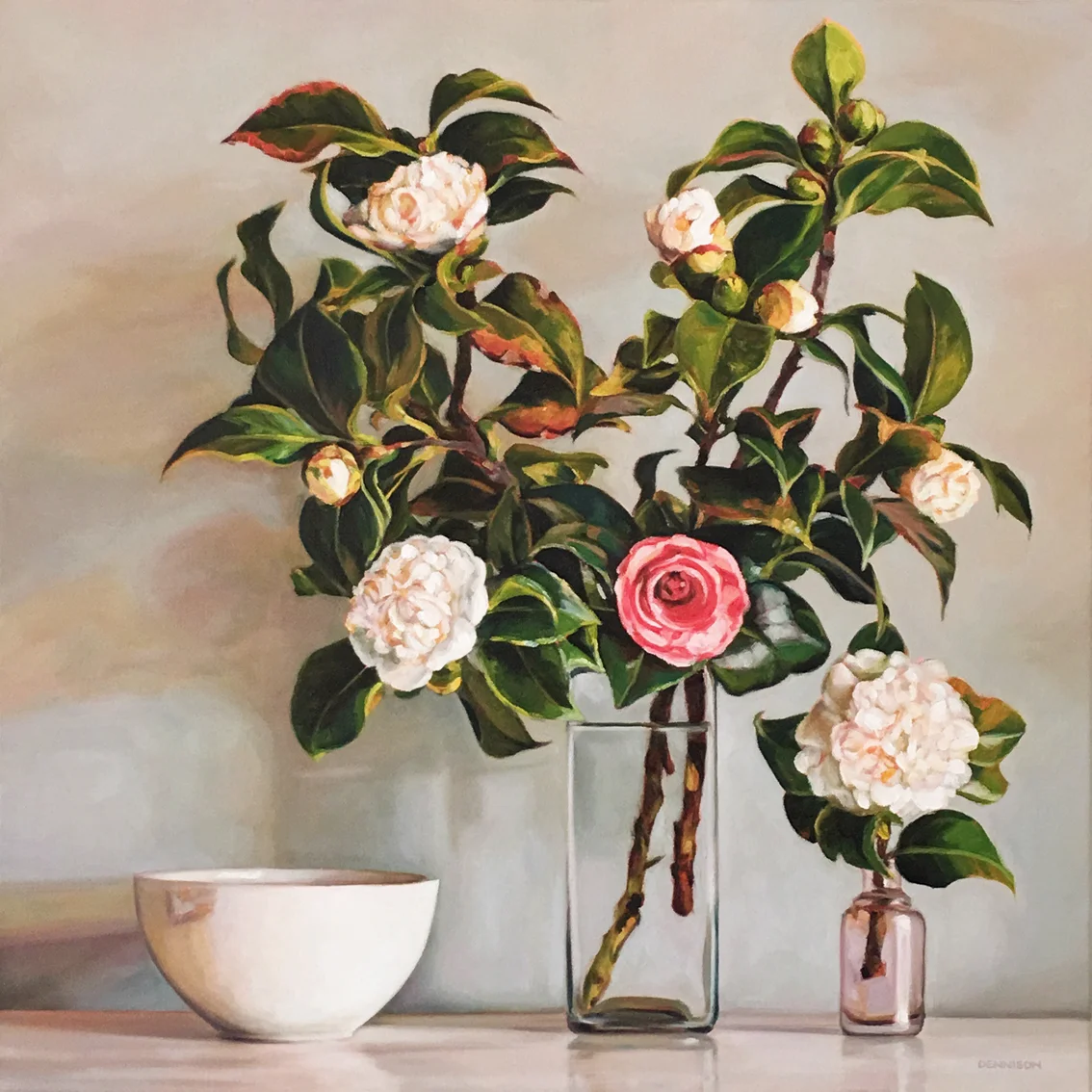 Camellias   Oil on Canvas, 61cm x 61cm
