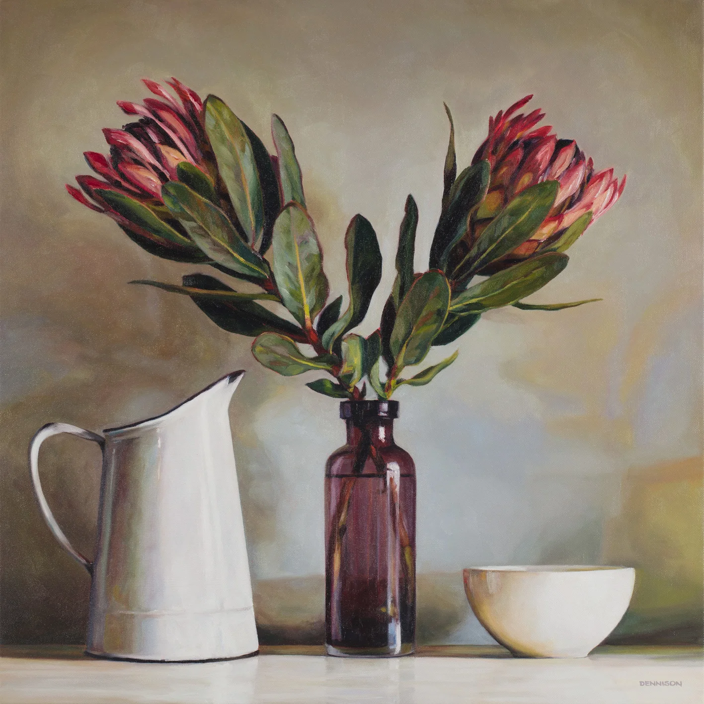 Still Life with Proteas   Oil on Canvas, 61cm x 61cm