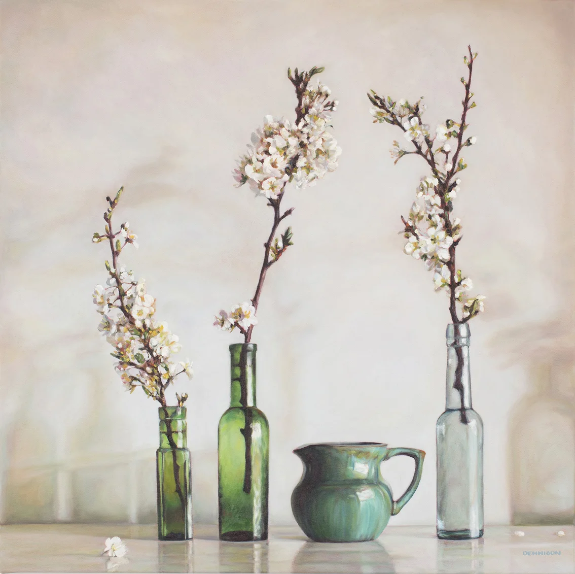 Green Still Life with White BlossomOil on Canvas, 71cm x 71cm