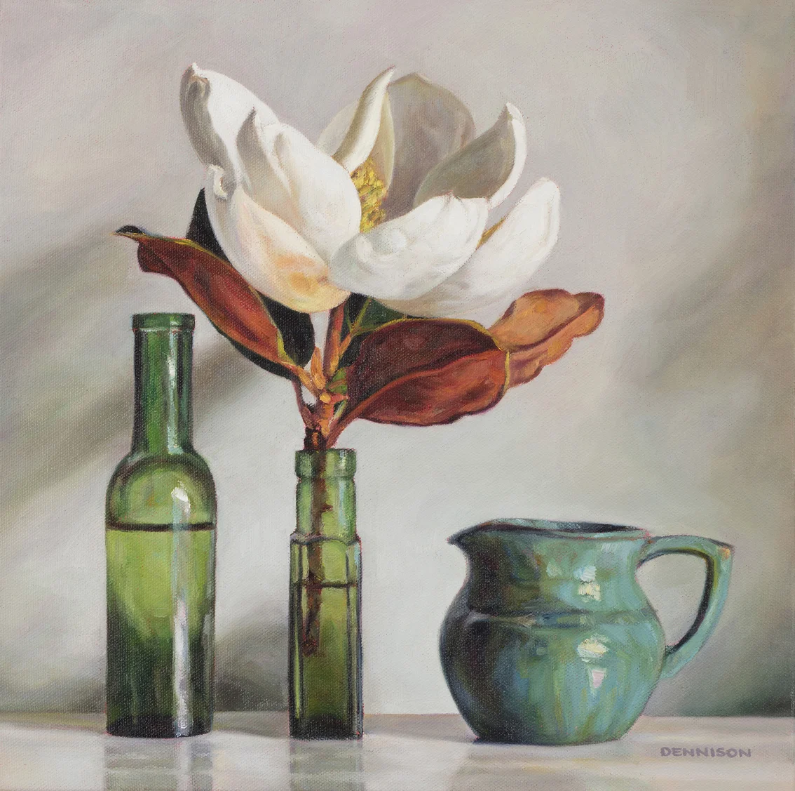 Green Still Life with MagnoliaOil on Canvas, 36cm x 36cm