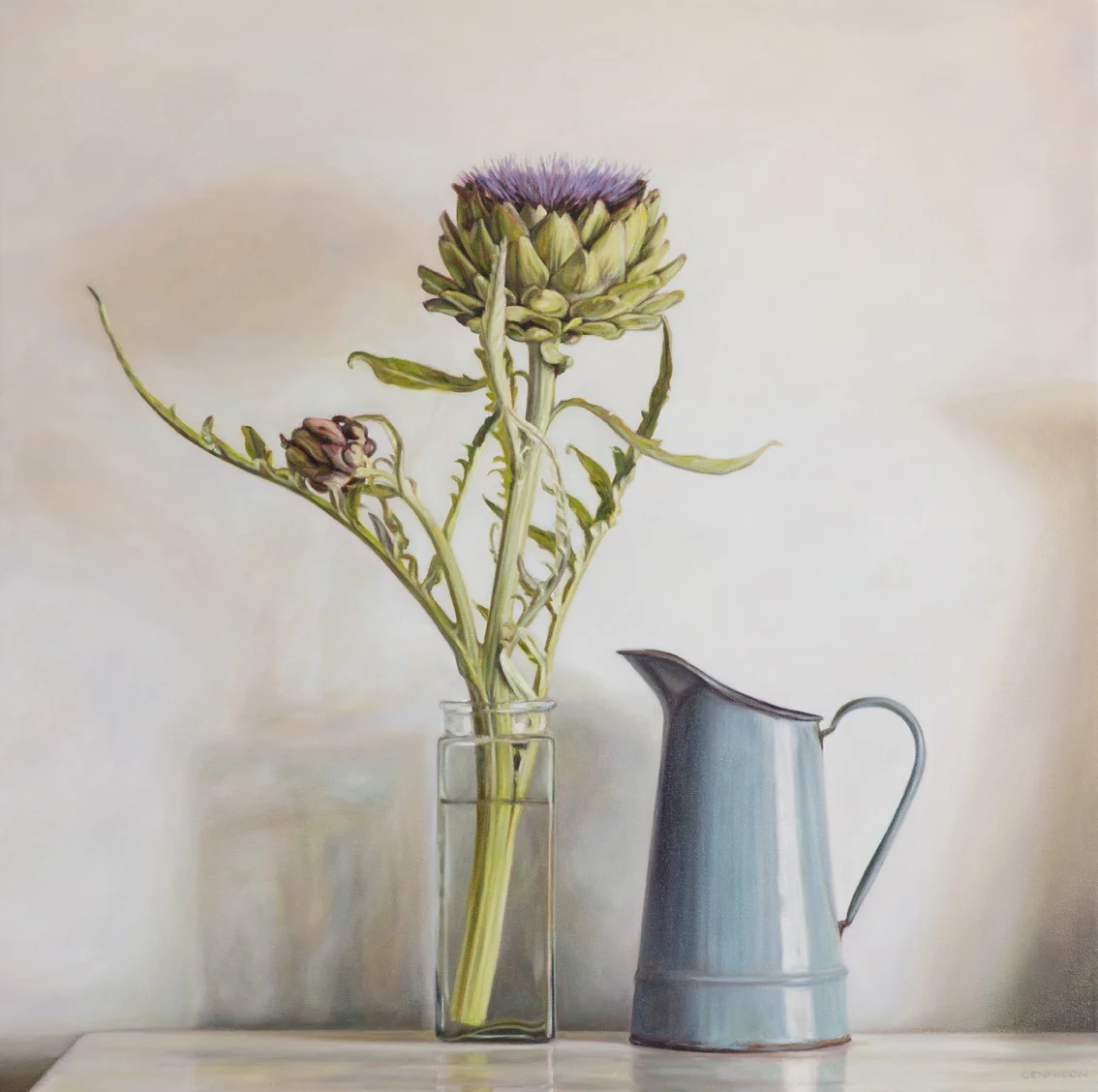 Artichoke Flower and my Mother’s Blue Jug Oil on Canvas, 85 x 85cm, $3250