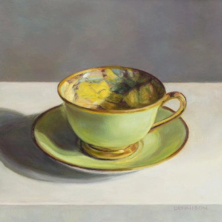 Flora Teacup, Bright Green   Oil on Composite Panel framed, 20.3 x 20.3cm, SOLD