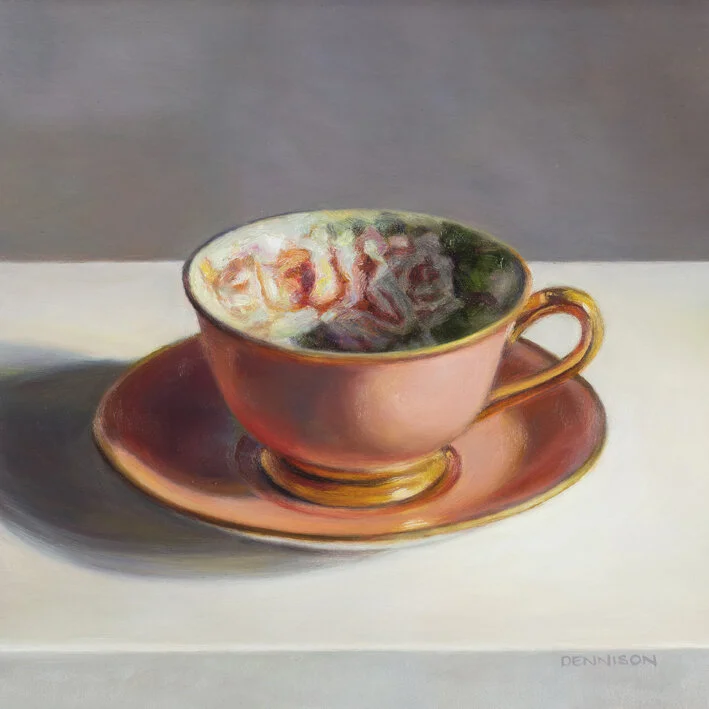 Flora Teacup, Pink   Oil on Composite Panel framed, 20.3 x 20.3cm, SOLD