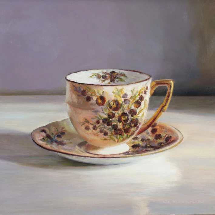 Wildflower Teacup, Boronia   Oil on Composite Panel framed, 20.3 x 20.3cm, SOLD