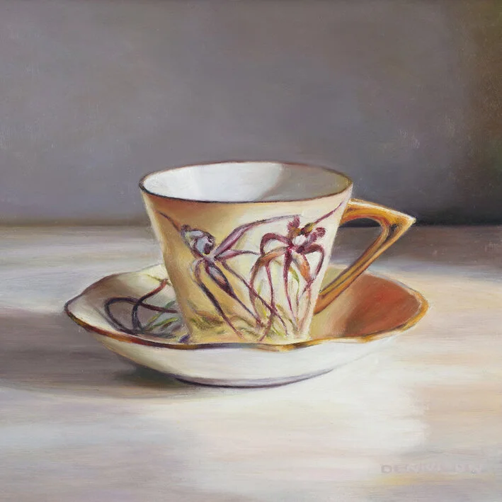 Wildflower Teacup, Spider Orchid   Oil on Composite Panel framed, 20.3 x 20.3cm SOLD
