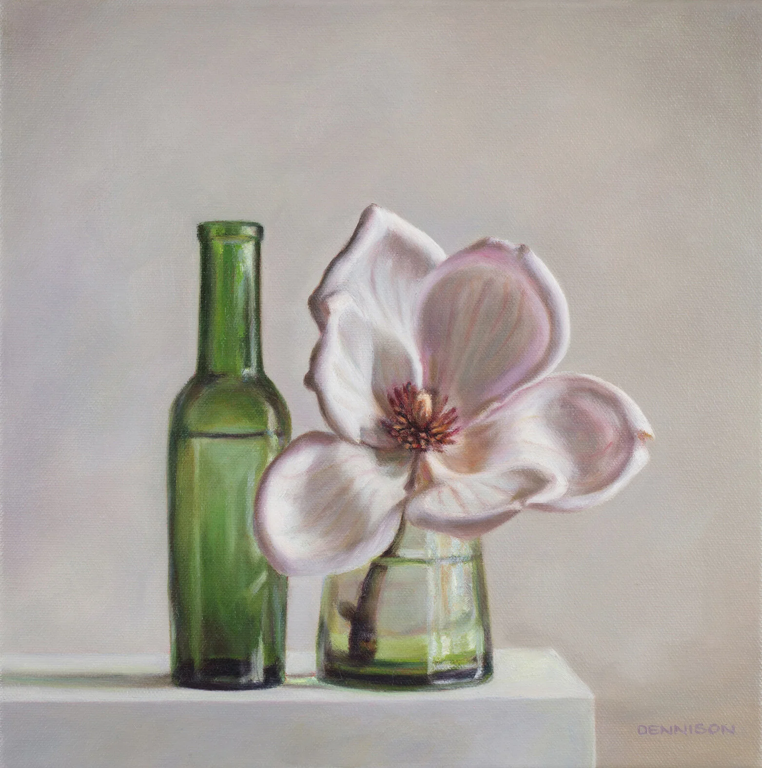 Pink Magnolia and Green GlassOil on Canvas, 30 x 30cm, SOLD